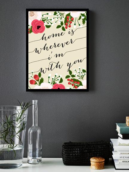 Hochzeit - Home is Wherever I'm With You Printable - INSTANT DOWNLOAD Printable - home is wherever im with you - house warming gift - quote wall decor