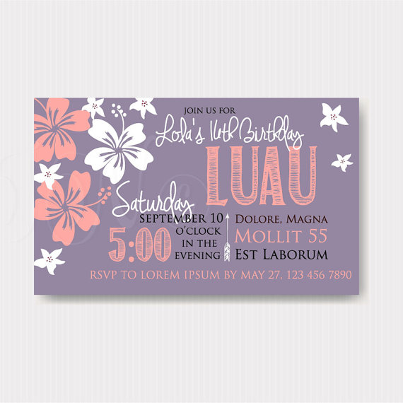 زفاف - Only 2.95 USD Hawaiian Luau burlap birthday party invitation - digital, custom, printable file