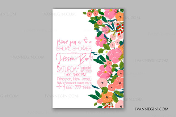 Wedding - Wedding Invitation vector template with watercolor flower