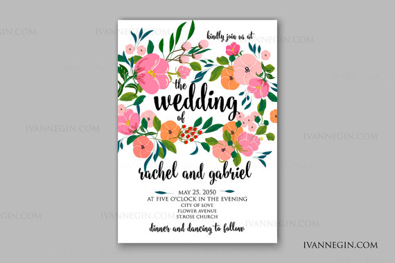 زفاف - Wedding Invitation vector template with watercolor flower
