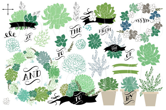 Wedding - 34 Wedding Succulents Floral clipart Small Commercial Use