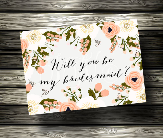 Mariage - Only 2.95 USD Will You Be My Bridesmaid invitation - digital, custom, printable file 5" x 7" - Pretty - Printable Instant Download
