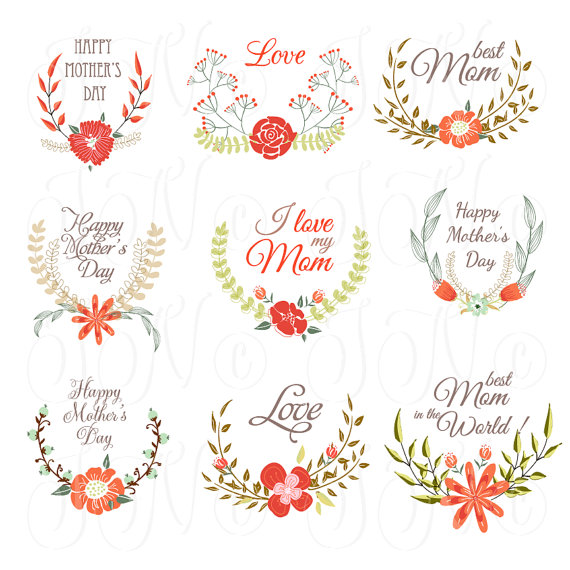 Wedding - Hand Drawn Floral wreath for Mather's day, card template, Clip art for scrapbooking, wedding invitations, Personal and Small Commercial Use