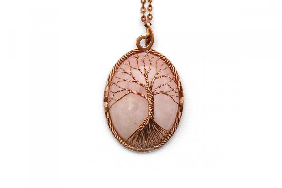 Hochzeit - Tree-of-Life Pendant • Tree-of-life jewelry • Tree of life copper • Wire tree of life • Tree of life copper • Rose quartz pendant • Gift