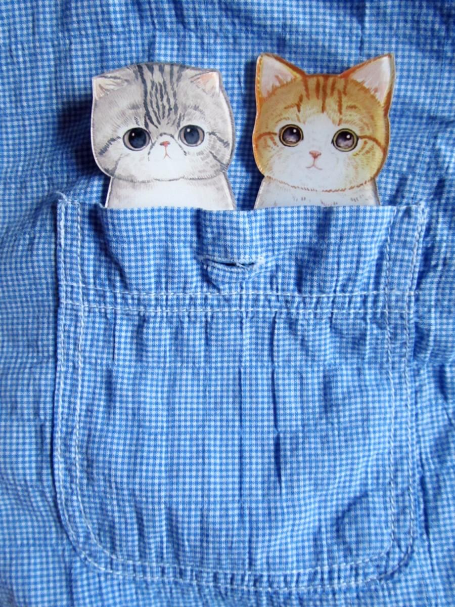 Hochzeit - Cat pin - cat brooch - cute kitty - acrylic brooch - plastic pin - ginger cat - gray cat