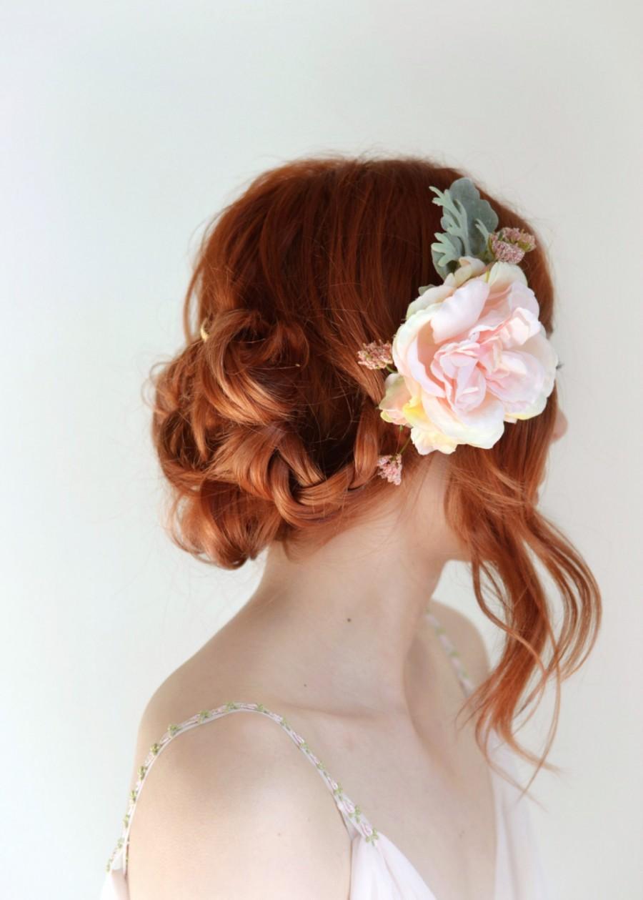 زفاف - Bridal headpiece, rose comb, wedding flower comb, pink wedding hair piece, woodland hair accessory