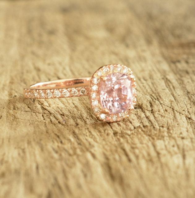 Wedding - CERTIFIED Unheated natural peach champagne sapphire, 14k rose gold, oval sapphire engagement ring  Joan- 2305