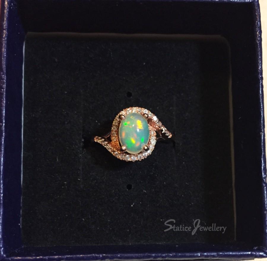Mariage - Genuine Opal Ring Rose Gold Sterling Silver, Authentic Natural Ethiopian Fire Opal Engagement Anniversary Promise Wedding Gift for Her
