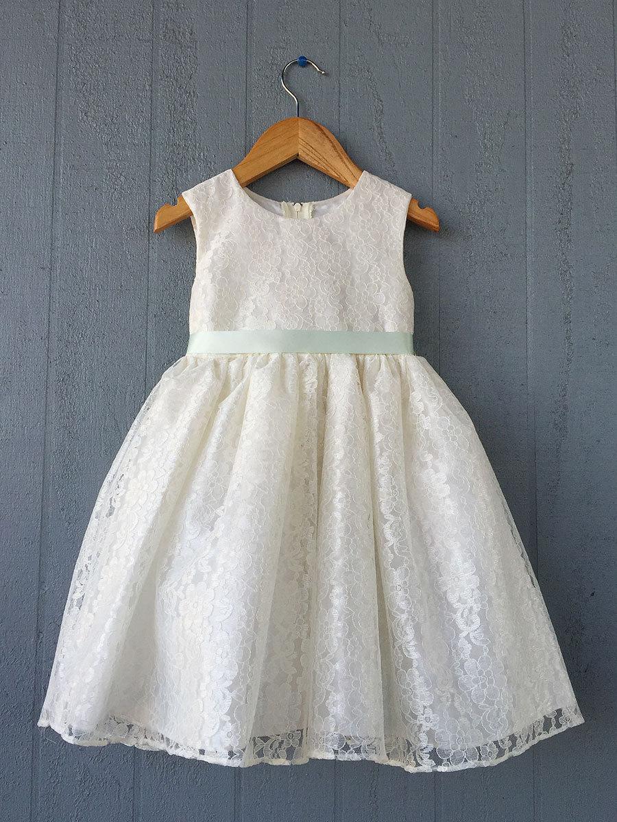 زفاف - Ivory Lace Dress With Removable Colored Satin Belt