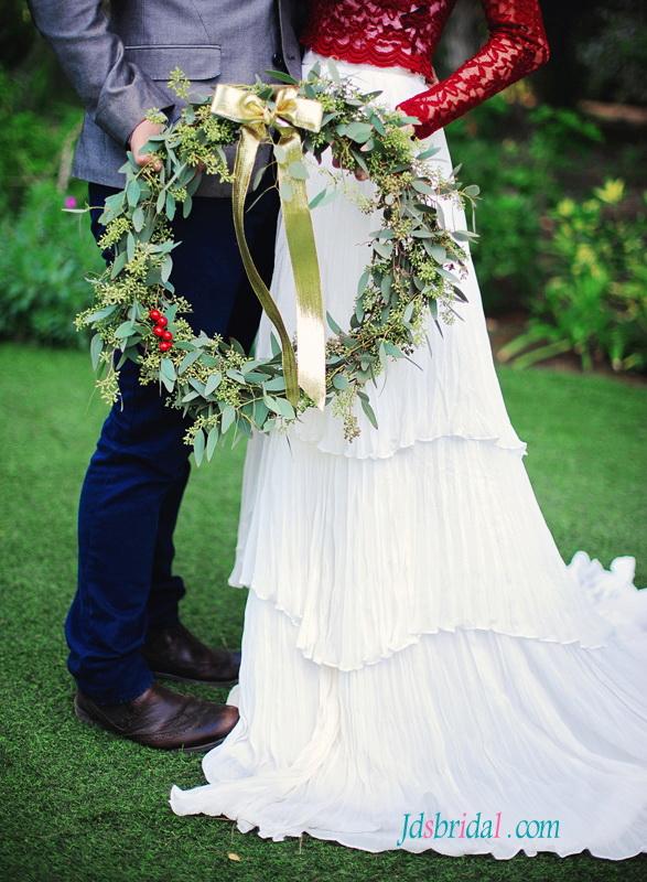 Wedding - Romantic red and white vintage separates chiffon wedding dress