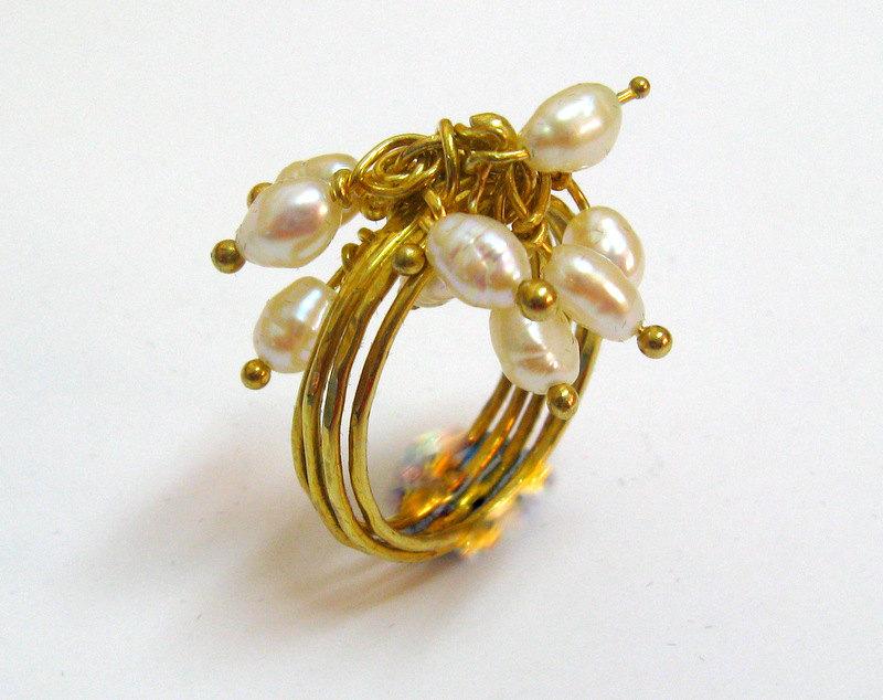 Mariage - Wedding Jewelry // Fine Jewelry // Freshwater Pearl on 14K Gold Stacking Ring //  Handmade By Amallias
