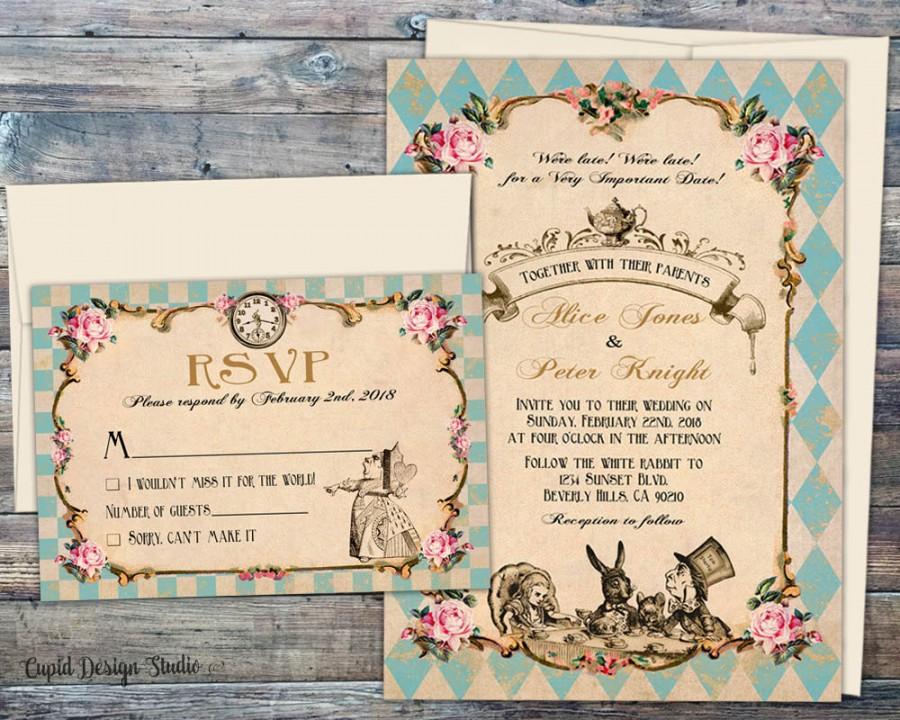 Wedding - Fairytale wedding invitations Wedding invitations Alice and wonderland invitation set Handmade Alice in Wonderland invite Printed wedding