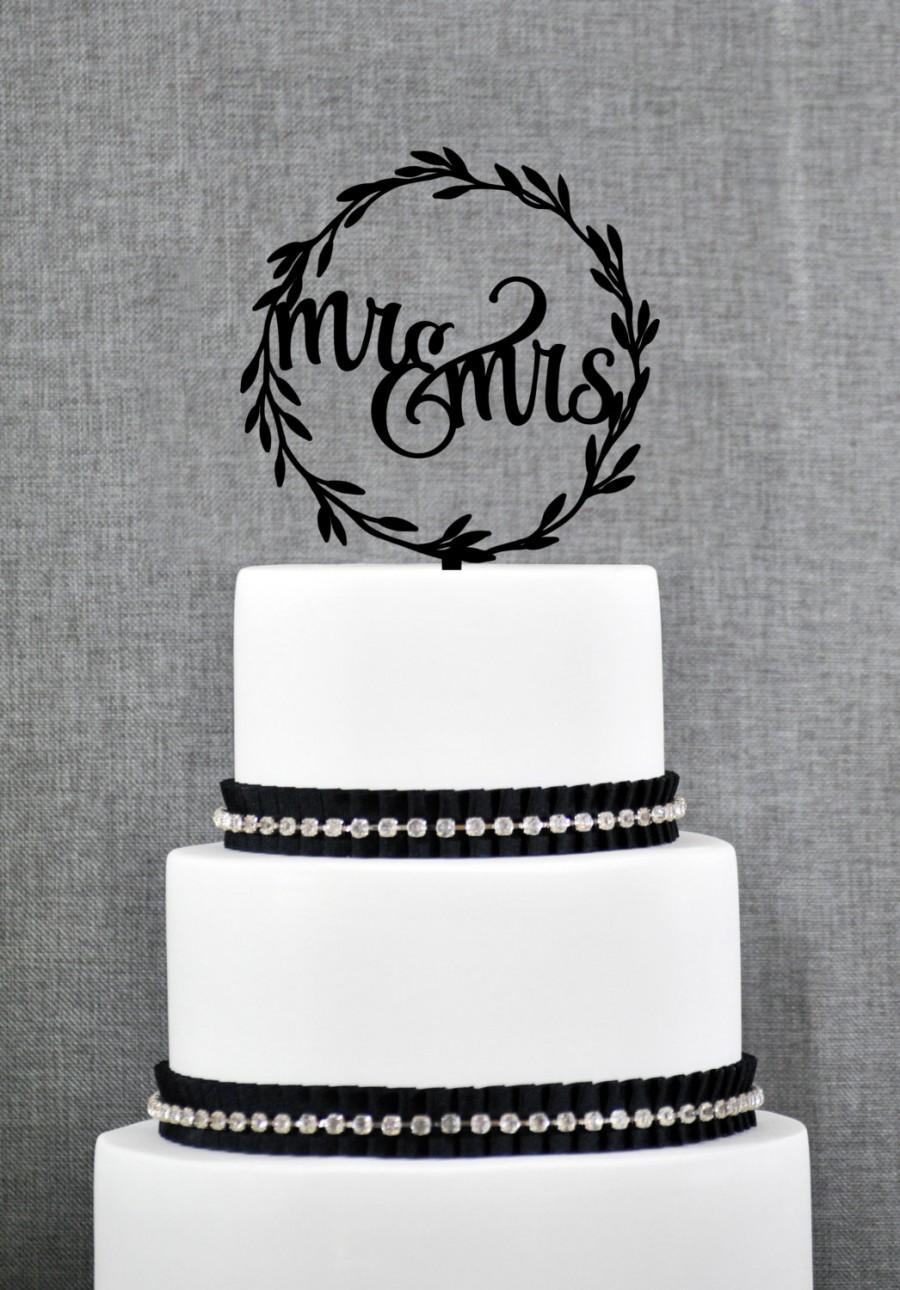 Wedding - Rustic Wedding Cake Toppers, Rustic Mr and Mrs Topper, Laurel wedding cake topper with Mr and Mrs with Choice of Color and Glitter (S280)