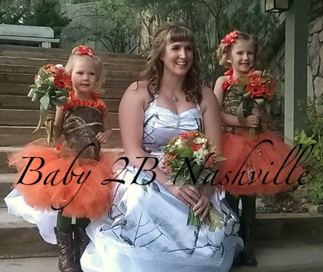 Mariage - Orange Camo Dress  Wedding Flower Girl Dress Tutu Dress Party Dress Birthday Dress Hunting Dress Camo Wedding Baby Dress Toddler  Dress