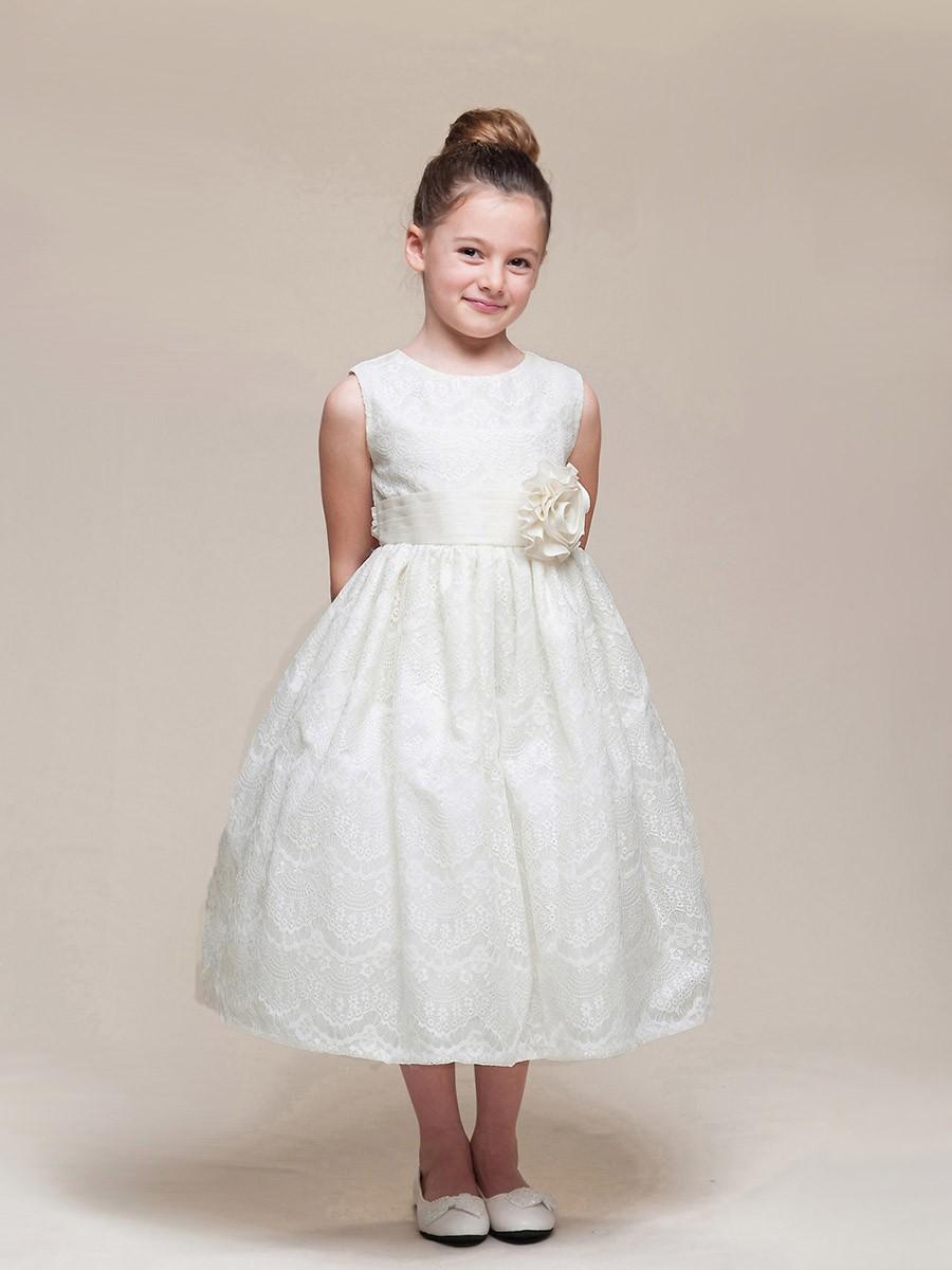 Hochzeit - Ivory Spanish Lace Dress w/ Sash & Rose Style: D962 - Charming Wedding Party Dresses