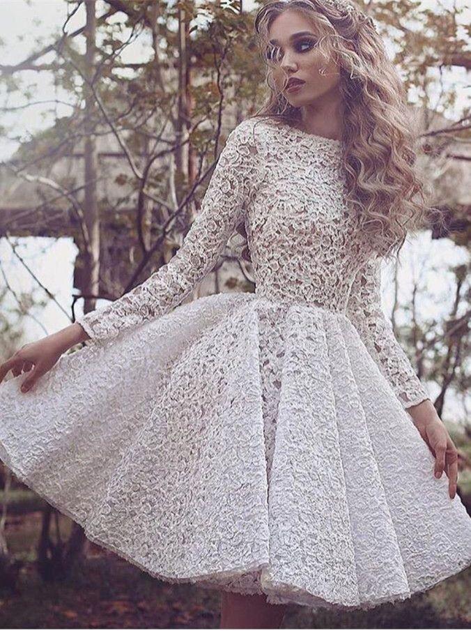 Mariage -  Full-Lace White Short Dress
