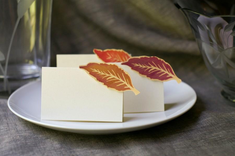 Wedding - Autumn Wedding Place Cards featuring Purple Fall Leaves