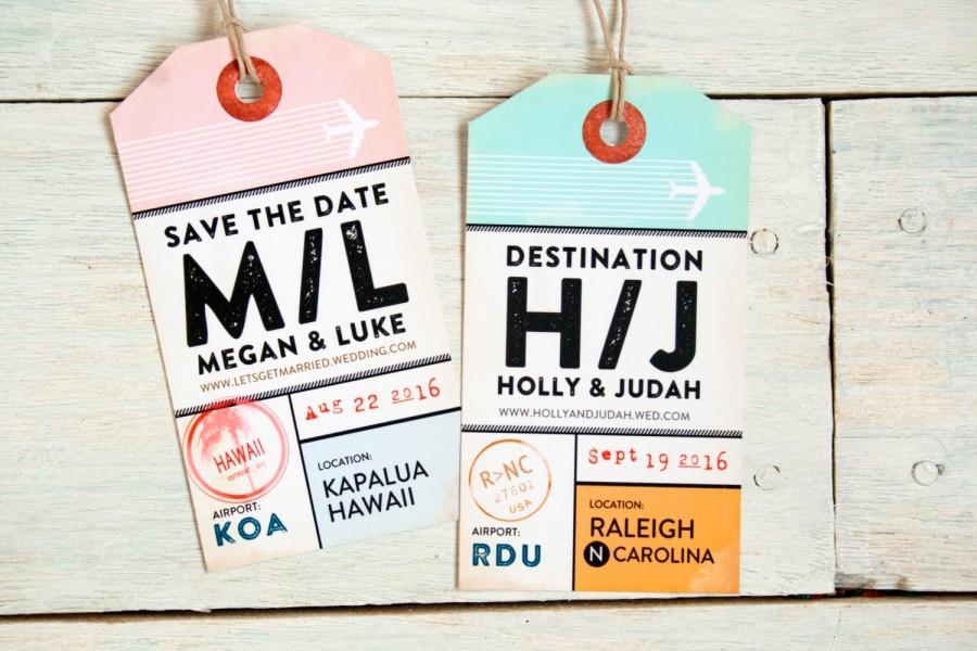Hochzeit - Save the Date Luggage Tag Invitation - Magnetic Luggage Tag with Airport Travel Design - Destination Wedding - Design Fee