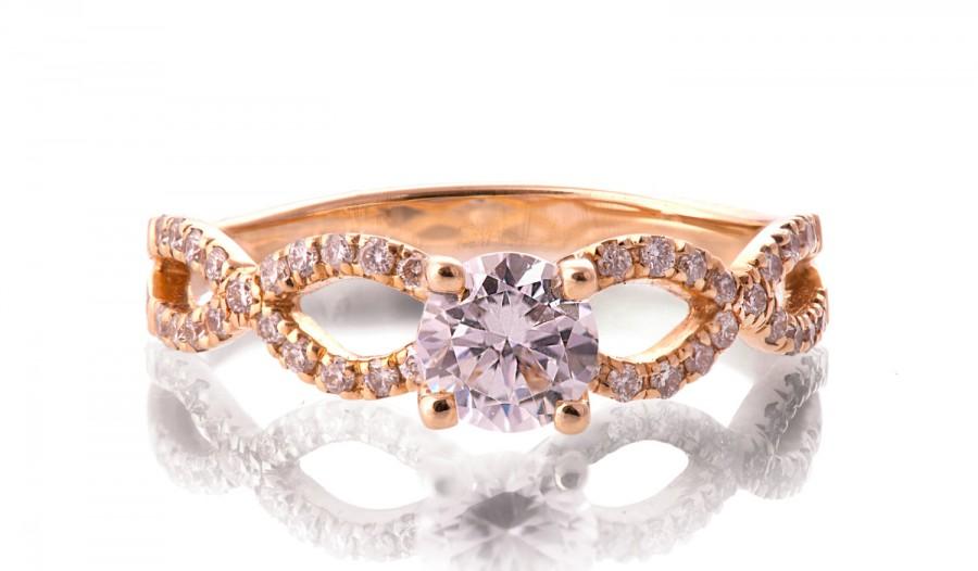 Wedding - Diamond Ring, 14K Rose Gold and Diamond engagement ring, celtic ring, engagement ring, wedding band, crown ring, art deco, twist ring, R001