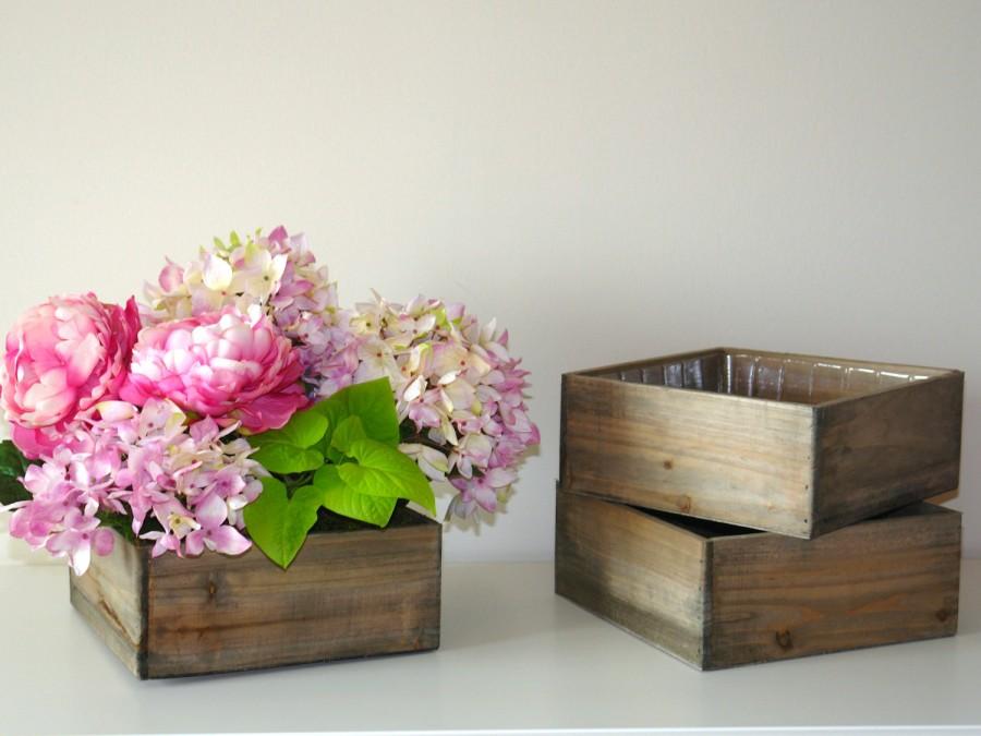 زفاف - wood box wooden boxes vase succulent planter wedding centerpiece woodwork rustic wedding table decor