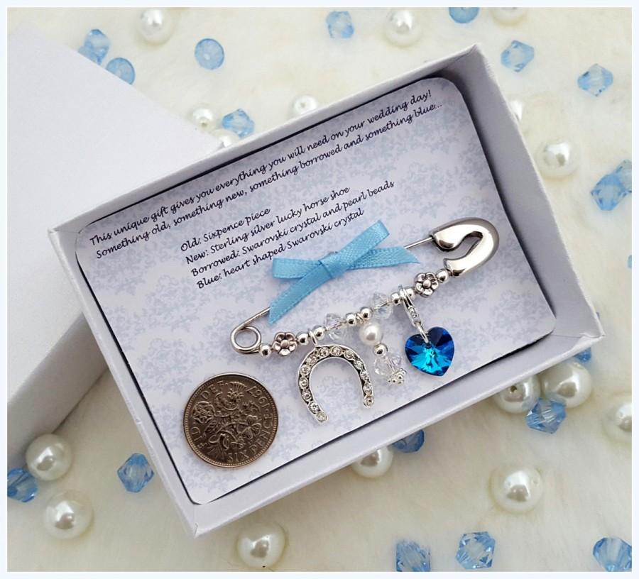 Perfect Bride Wedding Gift Something Blue Crystal Heart & Lucky Horseshoe Charm 