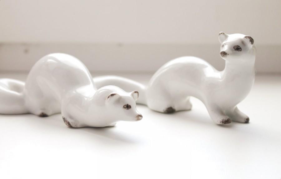Mariage - Set of two Weasels soviet porcelain figurine. Polonsky factory of art ceramics USSR - USSR decor