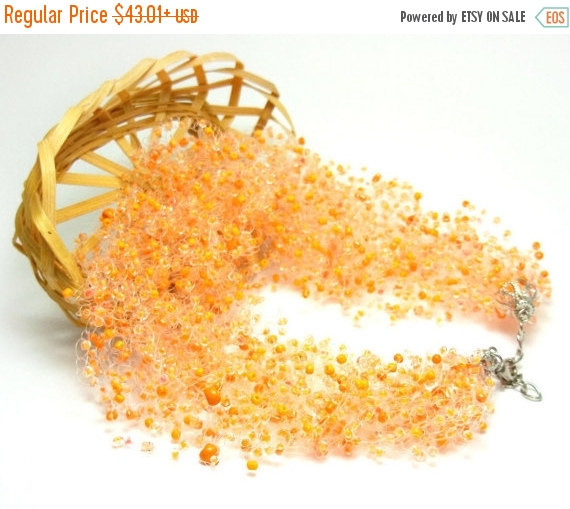 Hochzeit - SALE Bridesmaid jewelry Orange brightly  necklace Seed beads choker air Beaded colour Everyday summer trending bridal women gift for her han