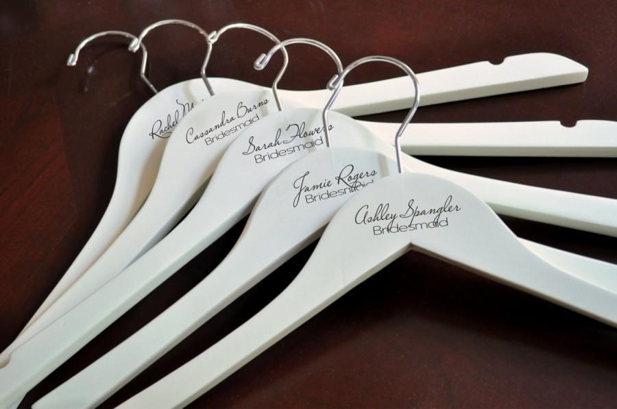 Hochzeit - Personalized Wedding Hanger Engraved Bridesmaid Hanger Ivory Wedding Dress Hanger