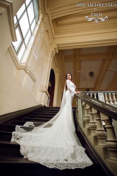 زفاف - Long Sleeve Wedding Dress With Cathedral Train (Style )