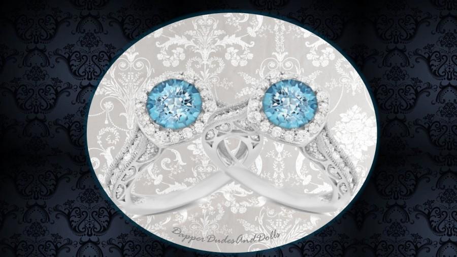 زفاف - Peek a Blue Aquamarine or Blue Topaz Halo Engagement Ring