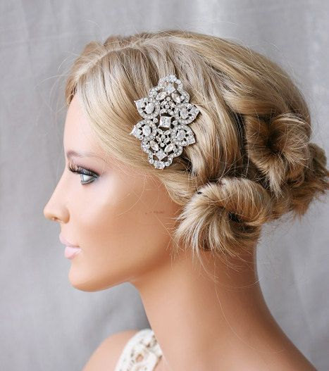 Свадьба - Art Deco, Crystal Embellished, Hair Slide, Diamante, Bridal Headpiece, Bridal Hair Comb,