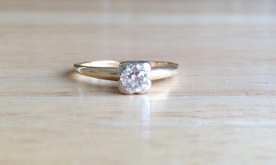 Hochzeit - Vintage Diamond 14kt Yellow Gold Solitaire Ring - Size 7 1/4 Sizeable Traditional Engagement - Wedding Antique Fine Jewelry