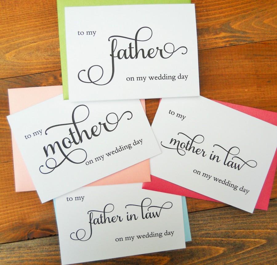 Hochzeit - TO My MOTHER, FATHER, Mother In Law, Father in Law on my Wedding Day Card Set, Shimmer Envelope, Wedding Note Card Set, Wedding Stationery