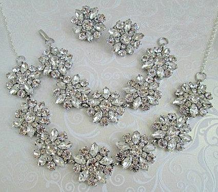 Wedding - Wedding Jewelry set, Statement Necklace, Matching Earrings, Bridal Jewelry Set, Crystal Necklace Earrings Bracelet, Full Set