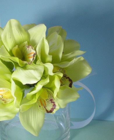Hochzeit - Orchid Wedding Bouquet Green Cymbidiums Bridal Bouquet Attendants Flower girl