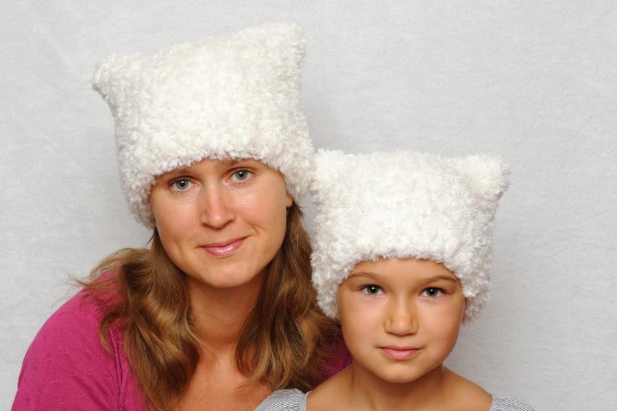 زفاف - Mommy and me Cat hat Hat with ears mother daughter hats ear hat knit hats kids hats womens hats winter hat white hat mother daughter gift