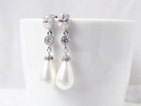 Wedding - Bridal Pearl Earrings, Teardrop Pearl Earrings,pearl bridal jewelry, Pearl Teardrop Earrings, Wedding Jewelry, Bridal Earrings