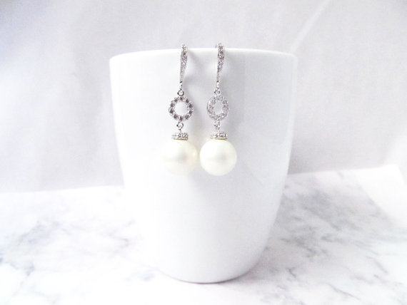 Свадьба - Silver Pearl Bridal Earrings, Pearl Wedding Earrings,Bridal Earrings White Ivory Pearl Earrings Drop Earrings