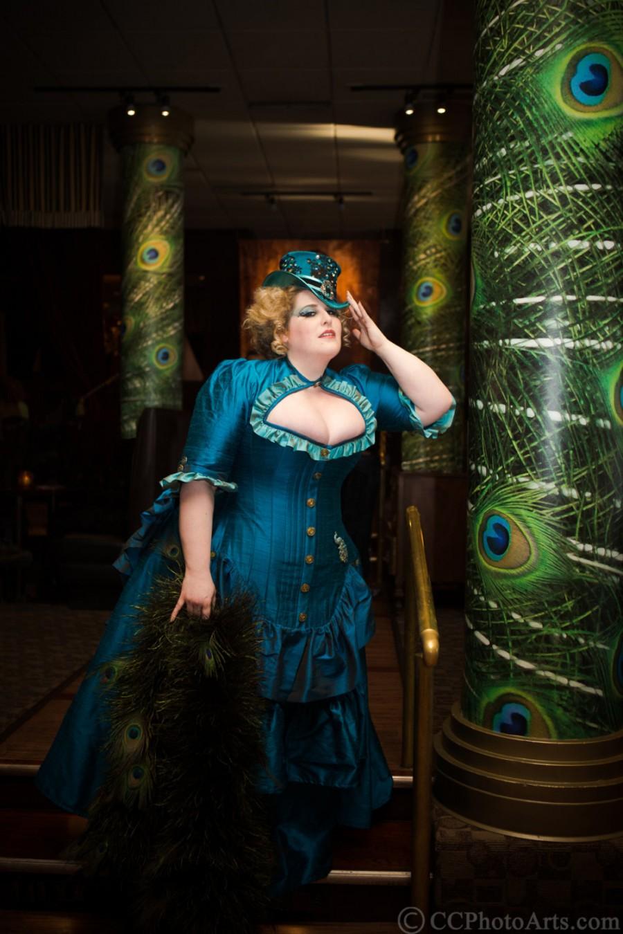 Wedding - Steampunk Peacock Masquerade Gown - Alternative Bridal Dress- Fairytale Fantasy Victorian Bustle-Custom to Order