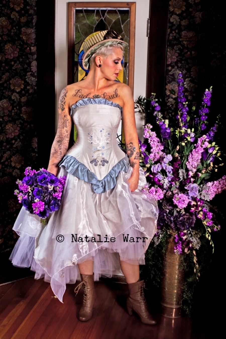 Свадьба - Steampunk Fantasy Wedding Dress Tree of Life- Aysmmetrical Hem Embroidered Alternative Bridal Gown  -Custom to your size