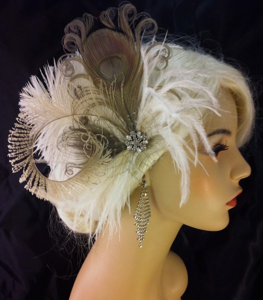 Wedding - Peacock Hair Clip, Bridal Fascinator, Wedding Headpiece, Feather Fascinator, Bridal Hair Accessories, Gatsby Wedding, Great Gatsby Headpiece