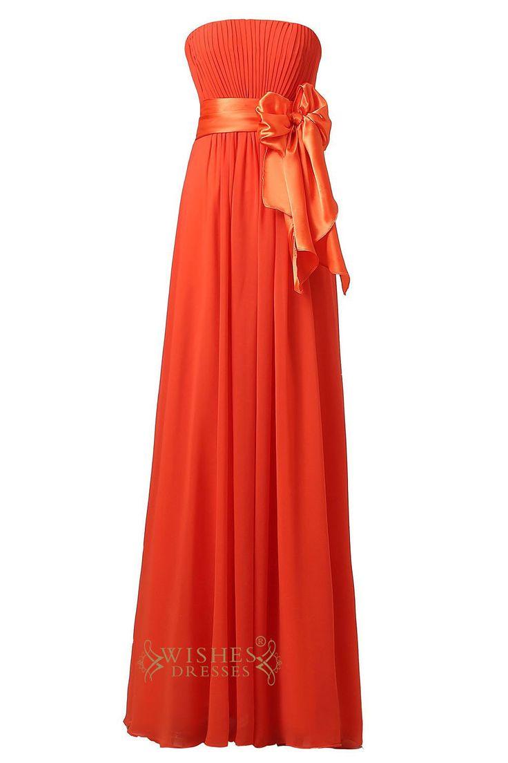 Mariage - Cheap Orange Chiffon Strapless Sweetheart Floor Length Bridesmaid Dress For Wedding Am22