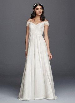 Mariage - A-Line/Princess Off-the-Shoulder Sweep Train Chiffon Wedding Dress With Ruffle