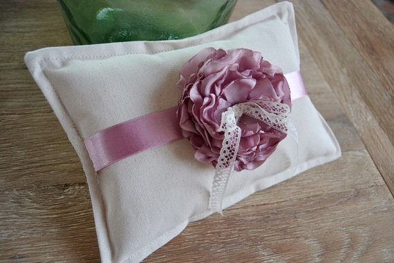 Wedding - Ivory Wedding Ring Pillow Pink Fabric flower. Original Ring Pillow Rustic Wedding. Ring Bearer Pillow Center Flower. Ivory Pink ring holder