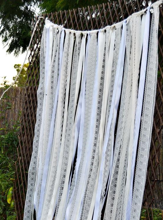 Wedding - Ivory White Lace Fabric Ribbon Backdrop Curtain. Wedding Lace Photo Backdrop. Boho Wedding.Lace Wedding Background Chuppah.Rustic wedding.