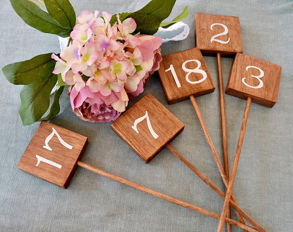 Hochzeit - Wedding Table Numbers, Rustic Wooden Wedding Signs. Wooden Square Table Number Stick, Wedding Hand Lettered Sign. Wedding Centerpiece.