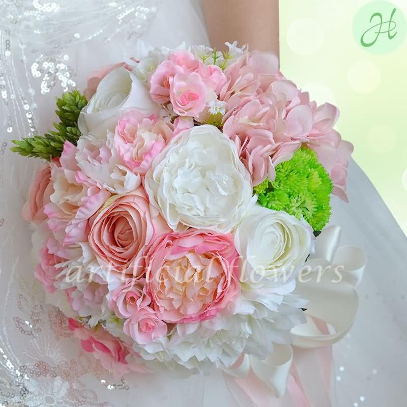 Wedding - Artificial Bridal Wedding Flowers Silk Faux Flowers Bouquets Pink & White Tall 30CM [13050506] - $42.33 : cloneflower.com
