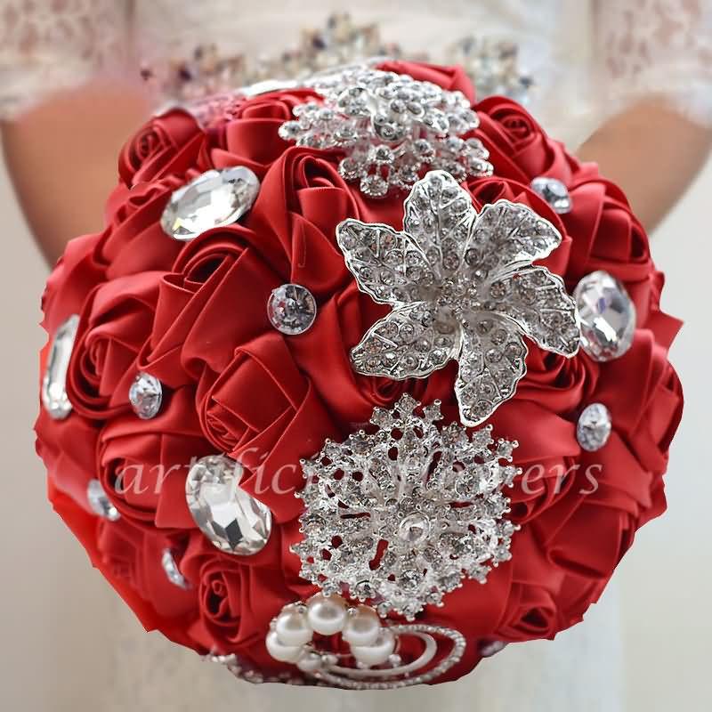 Mariage - Beautiful Silk Wedding Bouquets Flowers Artificial Flower Bridal Bouquets Red Tall 28CM [13050549] - $48.66 : cloneflower.com