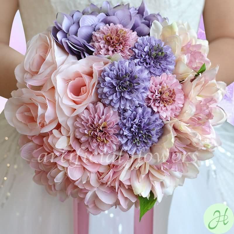 Wedding - Fake Flowers At Wedding Artificial Flower Displays Silk Tropical Wedding Bouquets Pink & Blue Tall 27CM [13050507] - $43.04 : cloneflower.com