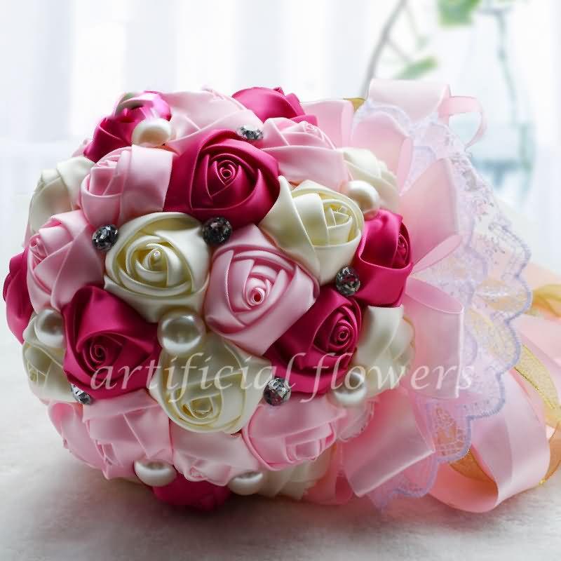 Hochzeit - Faux Flowers At A Wedding Flower Bouquets For Bridal Bridesmaid Pink & White & Red Tall 30CM [13050516] - $47.58 : cloneflower.com